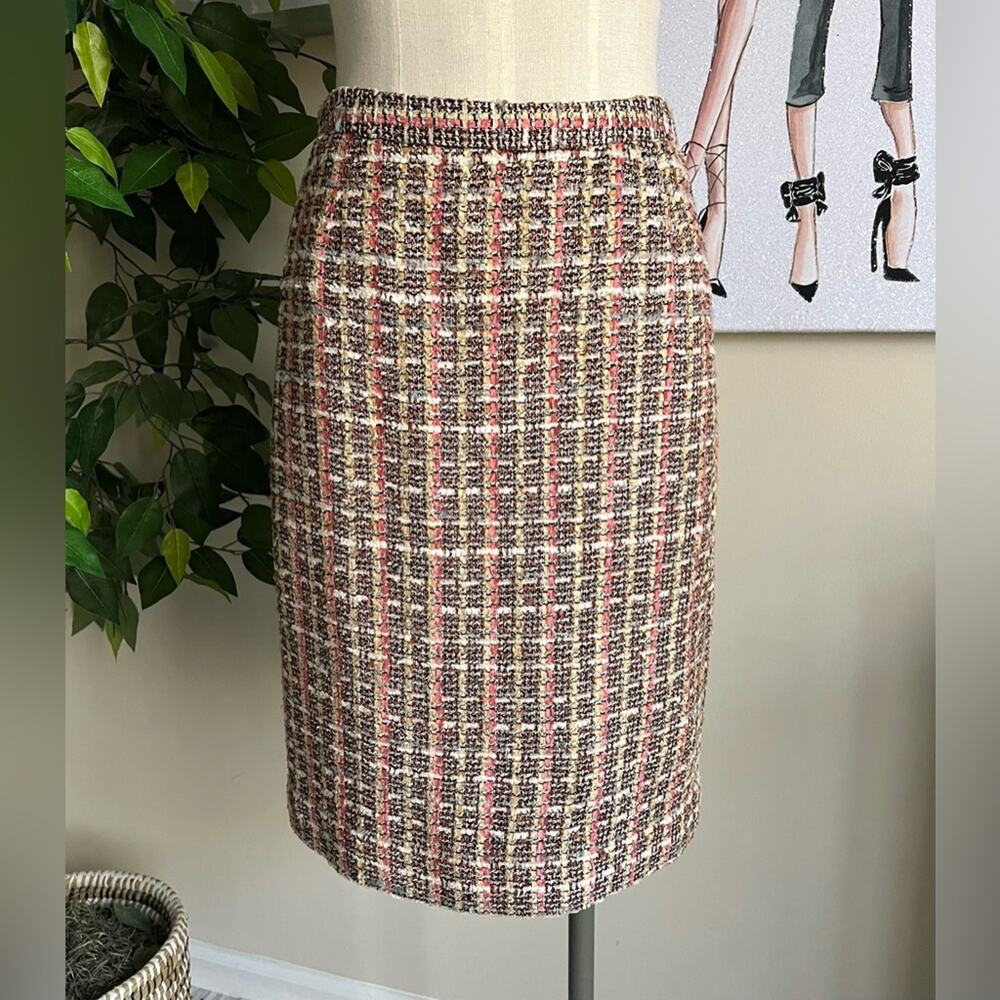 Austin Reed Vintage Classic Pink Tweed Silk Blend Work Preppy Pencil Skirt Sz 2P